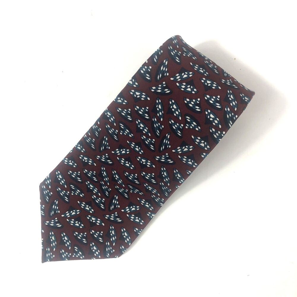 Preswick & Moore TALL MAN All Silk Burgundy Abstract Geometric Tie Vintage Long